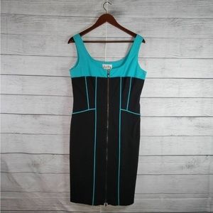 Joseph Ribkoff Womens Black Blue Full Front Zip Sleeveless Tank Dress Size 10